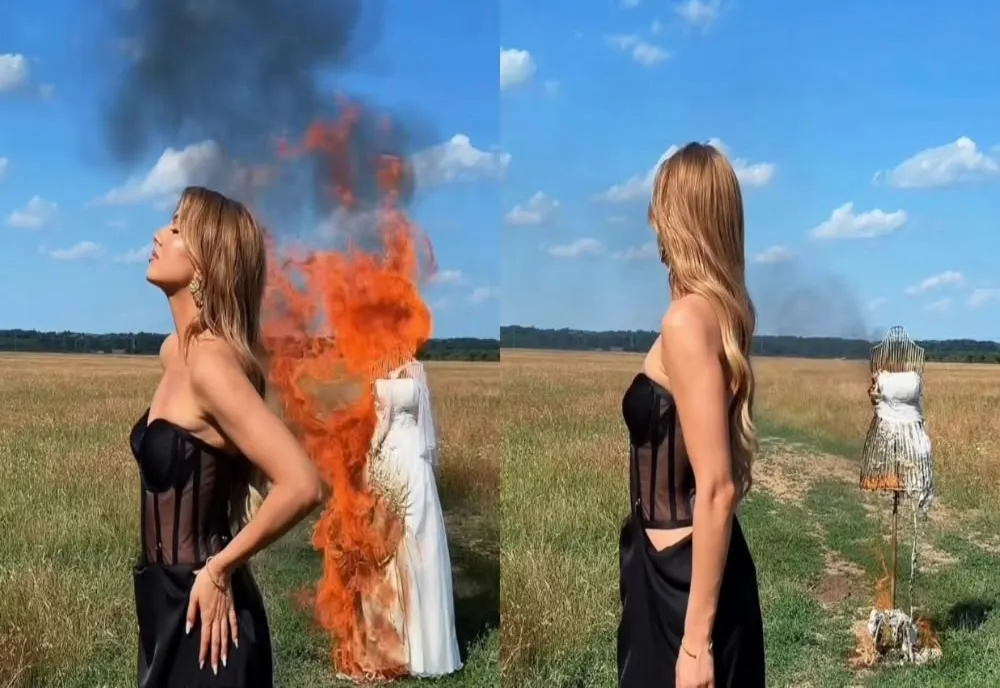 Codruța Filip a dat foc rochiei de mireasă. Mesajul cu subînțeles pe care l-a transmis artista la trei luni de la divorțul de fostul soț